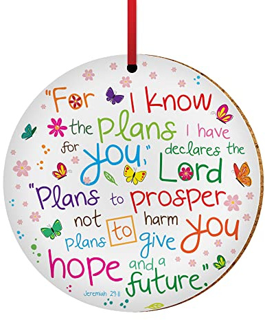 Christian Hanging Decoration or Coaster, Scripture, I Know the Plans | Christian decorations for the home; religious ceramic ornaments; baptism, confirmation or birthday gift; Bible verse plaque