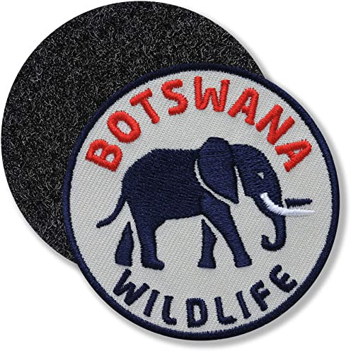 Klettpatch - Botswana Elefant gestickt 62 mm/Afrika Wildlife Safari Tiere Naturschutz Nationalpark Reise Reiseführer/Klett-Patch Patch Patches Klett Abzeichen auf Kleidung Rucksack /