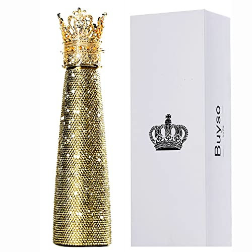 Luxuriöse Diamant-Wasserflasche, wiederverwendbar, isoliert, Edelstahl, hochwertiges ästhetisches Geschenk (goldener Strass)