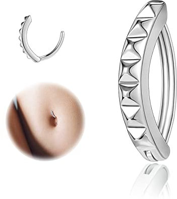 ZS 14G Clicker Piercing Bauchnabel für Frauen, Diamanten Bauchnabelpiercing Silber 925 Reverse Curved Nabel Barbell Schmuck Körperschmuck (Niete:12mm)