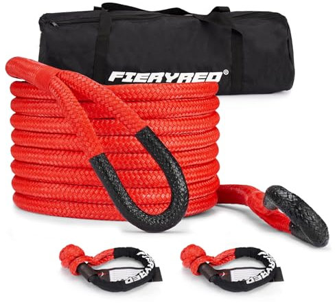 FieryRed Kinetic Recovery Abschleppseil, 3/4 Zoll 60 m Recovery Seil mit weichem Bügel Power Stretch Snatch Rope Kit