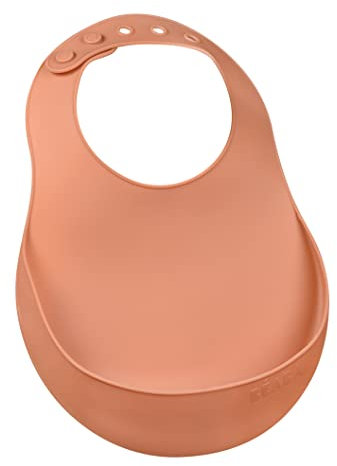 BÉABA, Bavoir pour Bébé en Silicone Imperméable, Tour de cou ajustable, Large poche rattrape aliments, Souple, Léger, Ultra doux, Facile à nettoyer, Terracotta
