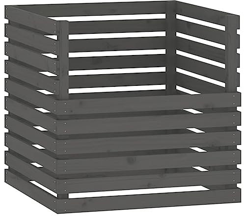 vidaXL Komposter, Kompostbehälter mit großem Fassungsvermögen, Holzkomposter für Garten, Gartenkomposter Recycling Behälter, Grau Massivholz Kiefer