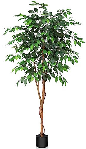 Kazeila Kunstpflanze Ficus Benjamina 150cm Künstliche Pflanzen Groß mit Natürlichen Stämmen Deko Pflanze Kunstbaum ideal für die Innendekoration Schlafzimmer Büro