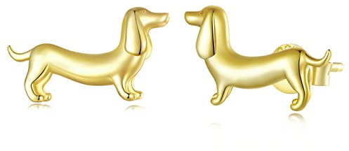 BIXPAK Silber Ohrstecker for Frauen, 925 Sterling Silber Dackel Schläfer Ohrstecker schlicht versilbert Helix Knorpel Ohrringe for Freundin Schwester Freund (Color : Gold)
