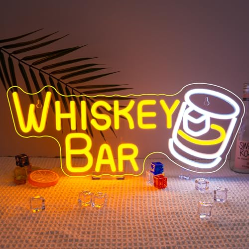 JURONGYILU Whiskey Bar Neon Sign Led Neon Lights For Wall Decor Light Up Bar Signs For Home Bar Cart Restaurant Man Cave Beer Cafe Bistro Club Party Decorations Gift