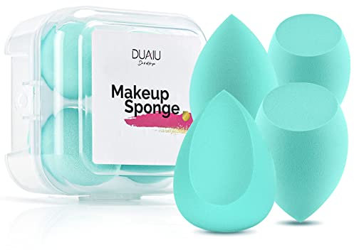 Makeup Sponge DUAIU 4 Pack Beauty Blender Foundation Sponges Set 4 Color Latex Free Blender Beauty Makeup Sponges with 1 Sponge Holder Case (Green)