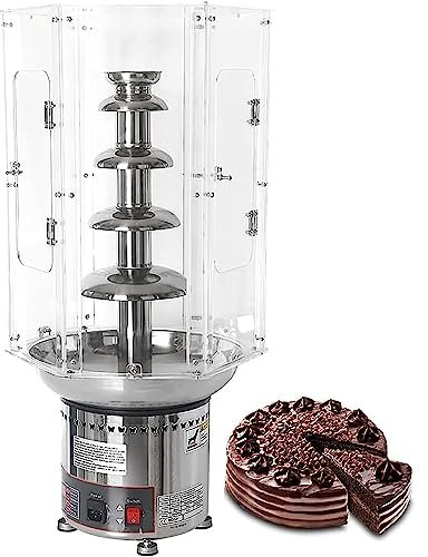 Chocolate Fountain Machine, 5 Tier Stainless Steel Chocolate Fondue Fountain Machine, 30℃~150℃ Adjustable, With Clear Plastic Acrylic Dust Cover, for Party Wedding Buffet