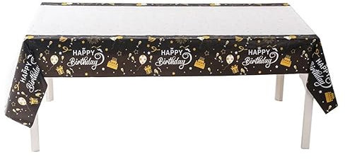 Schwarzes Gold Geburtstag Tischdecke,Happy Birthday Tischdecken Schwarzes Gold Einweg Rechteck Wasserdicht Tischtuch Schwarz Gold Party Deko für Frauen Jungen Mädchen Geburtstag Party 137 * 274cm