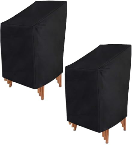 Palwin 2 Pièces Housse de Chaise de Jardin, Housse Chaise Extérieur, Oxford Housse de Protection pour Chaises, pour Fauteuil Empilables, Extérieur Contre Les Intempéries 75 * 75 * 120cm (Noir)