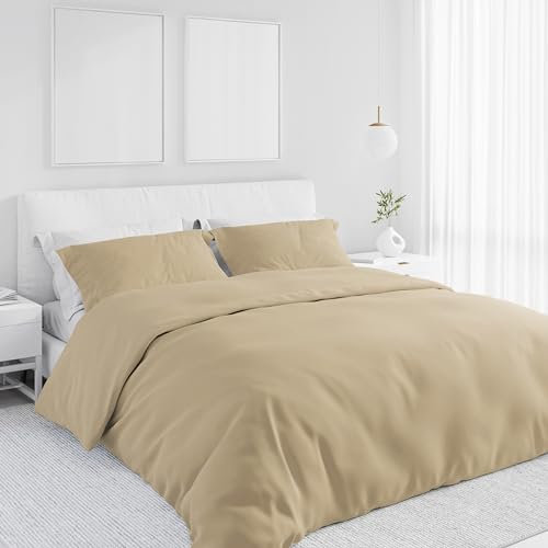 PASSION, Set Copripiumino in Cotone 100%, tinta unita, con federe incluse, sacco per piumino (Singolo 150x200 + 1 Federa, BEIGE)