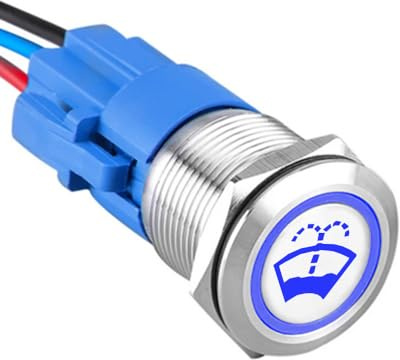 ETOPARS Rostfreier Stahl 19mm Momentaner Kippschalter Auto Wippschalter | 12V 5A Metall Druckschalter Wasserdicht EIN/AUS Taste Schalter mit Drahtstecker Blau Licht Wascher