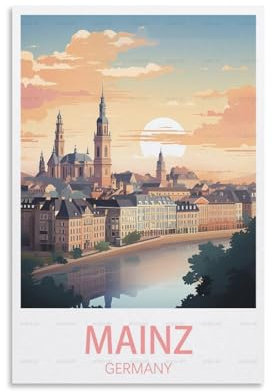Mainz Deutschland, Vintage-Reiseposter, 20 x 30 cm, Leinwand, Wandkunst, Poster für Wohnzimmer, Dekoration, Gemälde für Heimdekoration