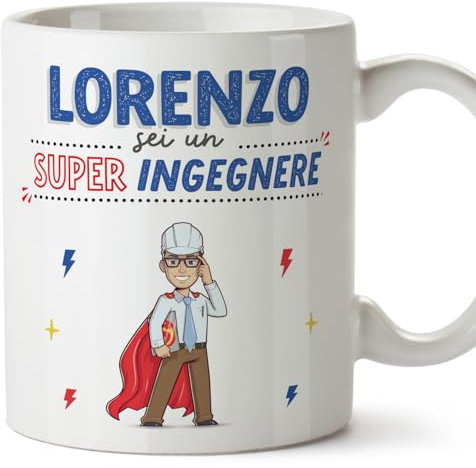 Mugffins Tazza Personalizzata in ceramica per INGEGNERE uomo 11 oz / 350 ml - In italiano - Sei Super! - Idea regalo per compleanno, anniversario, natale, laurea