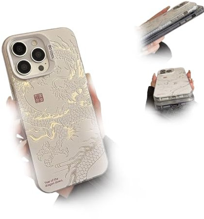 WEJDYKG 2024 Chinese Tradition Dragon Edition Case For iPhone, Chinese Dragon Cover Case, Phone Shell Shockproof Case Bumper Protectiv For iPhone 15/14/13/12/11 (White,for iphone15)