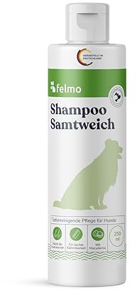 Felmo Hundeshampoo Samtweich (250ml) – Sanftes und pH-neutrales Shampoo für alle Hunderassen – Frei von künstlichen Duftstoffen und Parabenen - Für glänzendes Fell und bessere Kämmbarkeit