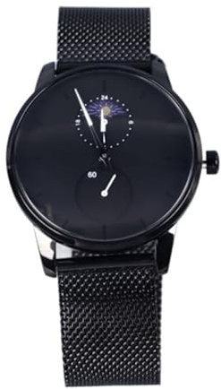 Herren Mondphasen Quarzuhr, Elegante wasserdichte Edelstahl Mesh Schwarz Minimalistische Uhr für Verschiedene Anlässe