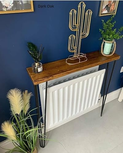 Urban Reclamation Buttermere Rustic Console Table with Hairpin Legs | Reclaimed Scaffold Board Hallway Table | Handmade Radiator Cover Made from Solid Wood (Dark Oak, 80cm)