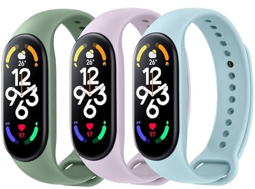 Wanme Cinturino per Xiaomi Smart Mi Band 7, 3Pezzi Silicone Sport Traspirante Cinturini di Ricambio per Xiaomi Mi Band 7,Blu Cielo+Avocado Verde+Viola Chiaro