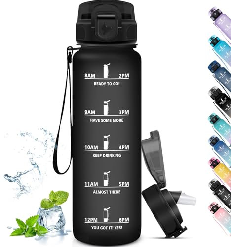 Grsta Trinkflasche 1L, Trinkflasche mit Strohhalm, Auslaufsicher, Trinkflasche Sport für Kohlensäurehaltige Getränke, Trinkflasche Auslaufsicher, Trinkflasche Erwachsene für Fitness, Yoga, Camping