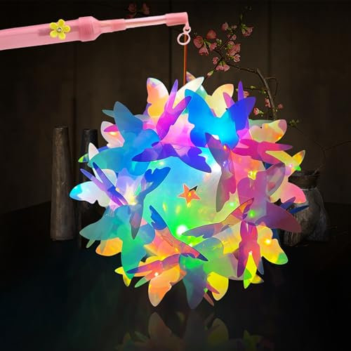 Laterne Kinder, Laterne St Martin, Laternen Bastelset, Laterne Kinder Stab LED, Selbstgebaute Laterne Multicolor Laterne für St. Martin, Halloween, Weihnachten (Schmetterling-Regenbogen Farbverlauf)