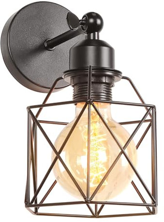 PETITES ECREVISSES Aplique de pared vintage industrial negro diamante jaula de metal plafón aparato retro aplique interior decoración para salón cocina pasillo dormitorio café