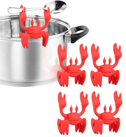 2/4/6 Pcs Silicone Crab Spoon Rest - Steam Releaser Anti-Slip Spoon Holder Funny Cute Red Spoon Stand for Stove Top Kitchen Cooking Utensil Heat Resistance Dishwasher Safe (4pcs)