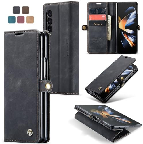 Cracedily Handyhülle für Samsung Galaxy Z Fold 4 Hülle, Klapphülle Premium Lederhülle Klappbar Flip Case Tasche Magnet Kartenfach Standfunktion Klapphülle Schutzhülle, Schwarz