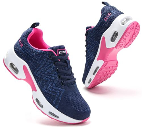 Womens Trainers Ladies Running Shoes Arch Support Memory Foam Plantar Fasciitis Orthopedic Shoes Non Slip Air Cushion Lace Up Sneakers Navy UK 6