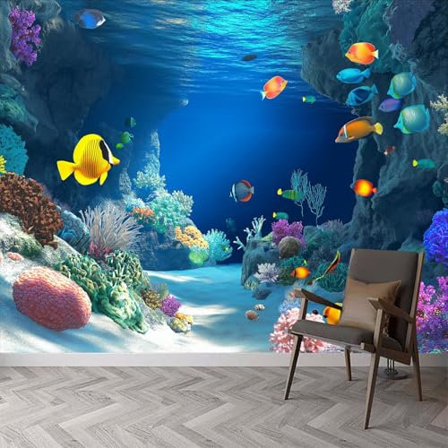 Wandtapete Unterwasserwelt Fische und Korallen Fototapete, Unterwasserlandschaft Tapeten Wandtapete, 450 x 315 cm (B x H) Wanddeko Tapete Wand Dekoration Vliestapete Wohnzimmer Schlafzimmer Büro