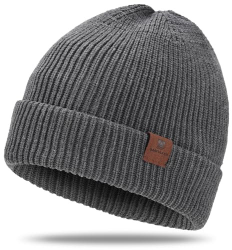 BARFULKER Beanie Mütze Damen Herren, Winter Warm Strickmütze Wintermützen Thermo Laufmützen Dehnbare Weiche Wollmütze mit Bündchen und Dickem Warmem Futter Geschenk Unisex,Grau