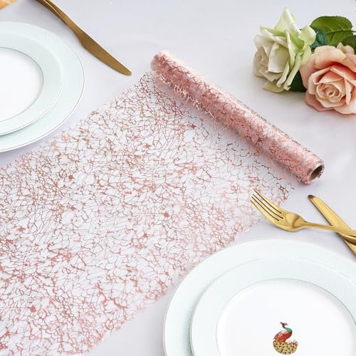 Chemin de Table en Or Rose en Maille Fine Métallique Rose, Décoration de Table Brillante pour Mariage, Fête, Baby Shower, Anniversaire, Vase, Décoration de Boîte 28 x 275 cm