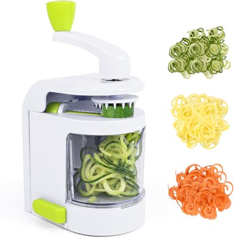 Gaethra Spiraliseur à légumes 4 en 1 pour nouilles de courgettes avec récipient de collecte, sans BPA, coupeur de spaghetti de courgettes pour carottes, concombres, courges, courgettes, oignons