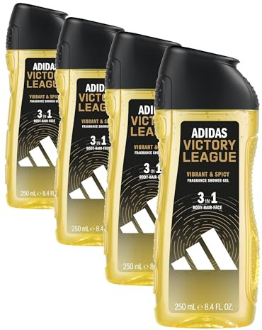 Adidas, Victory League Gel Doccia Bagnoschiuma 3 in 1 per Corpo, Capelli e Viso, Formula Vegana, 250ml (Confezione da 4)