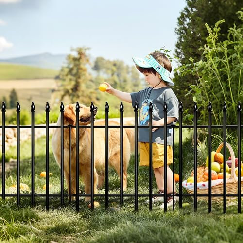 Thealyn Metal Garden Fence Decorative Fence 60cm High x 60cm Wide (5 Panels, Total Length 3m) No Dig Fence Border Fence Dog Fence Landscape Fencing for Flower Bed, Yard, Animal Barrier, Black