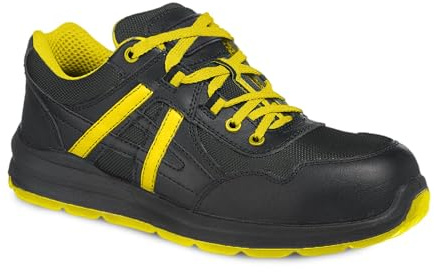 Portwest FT60 Compositelite Mersey Trainer S1P Metal Free Composite Toe Midsole Leather Textile Slip Oil Resistant Breathable Lightweight Footwear, Black/Blue,