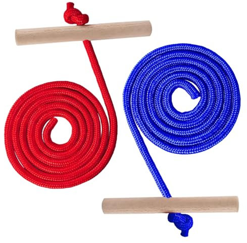 Yi'antai 2 Stück Schlittenleine mit Holzgriff, Schlitten Seil Zugseil 150 cm Zugseil, Schlittenseil Zugseil, Schlittenseil mit Schlaufe, Zubehör Zugseil für Schlitten, Zugseil Schlitten (Blau+Rot)