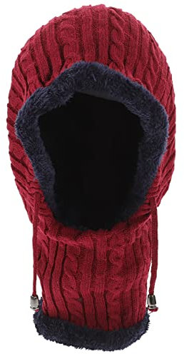 LIFKOME Rote Gestrickte Winterkappe Für Herren Mit Nackenwärmer Schal Zum Einklemmen Für Kaltes Wetter Für Ski Radfahren Und Wandern