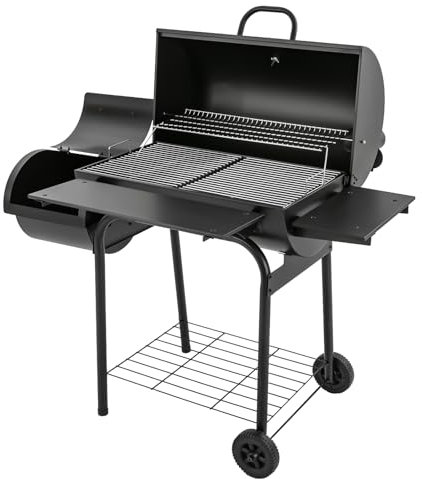 Vivhctora Holzkohlegrill für Draußen mit Thermometer, Schwarzer Holzkohlegrill mit Deckel - Große Grillfläche, Grillrost,XXL Grill mit Rädern,Anthrazit Standgrill Grillkamin mit 15,35*13,39-Zoll-Grill