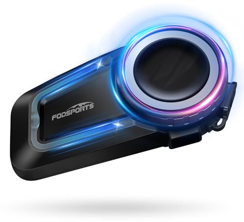 Fodsports Intercomunicador Casco Moto, Mesh Intercom 10 Motociclistas 2 km, Bluetooth 5.4/Emparejamiento Universal/CVC & ENC Cancelación de Ruido/IP67 Impermeable/Control de Voz