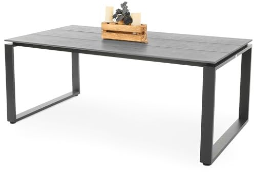 di volio Gartentisch Giovo in Holzoptik, aus Aluminium, 180x100x75 cm, Gartentisch - wetterfest & langlebig, für Indoor und Outdoor (Grau)