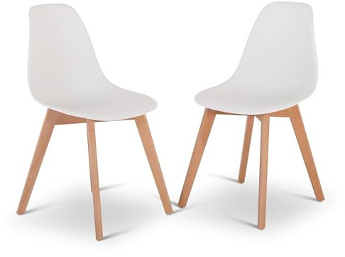 Raburg Esszimmerstuhl 2er-Set, Küchenstuhl im Set, Retro-Design, Belastbarkeit 110 kg, mit 4-Fuß-Gestell aus Holz in Natur, Lino, Weiß