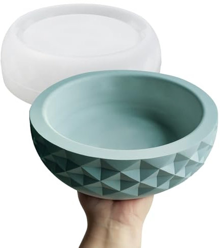 Wehous Moldes de silicona con forma de diamante, molde geométrico redondo para resina epoxi, cemento de hormigón, portavelas de almacenamiento grande, molde para macetas, manualidades, adorno de