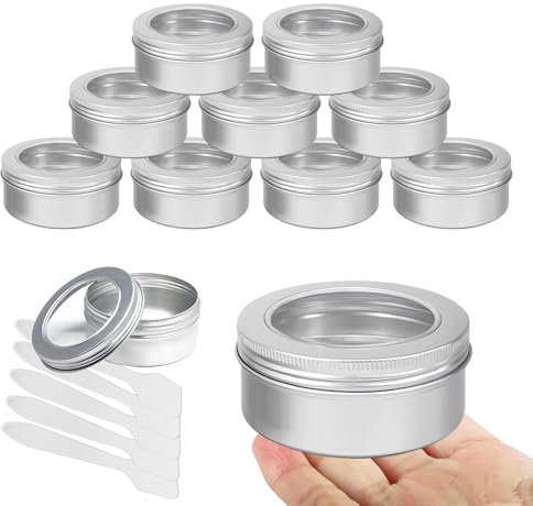LusDoly Lot de 10 pots en aluminium 150ml – bocaux en aluminium ronde argentée D83mm x H37mm avec fenêtre couvercle pas-de-vis – boite aluminium cosmétique pour bougies, DIY, rangement, voyage