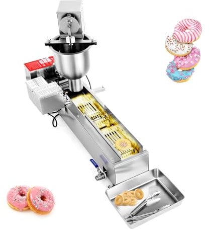 VEVOR kommerzielle automatische Donut Maschine Maker, einreihige Herstellungsausrüstung aus Edelstahl (90 Stk./h) elektrische Donut-Fritteuse mit 3 Formengrößen für Bäckereien Restaurants Café