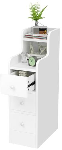 EXSELTMAN Nachttisch 70 cm hoch, NachtNachttisch Schmal 20 cm, Offenen Ablagen und 3 Schiebeschublade, Sofatisch Beistelltisch, Nachtkästchen Platzsparend, weiß 35x20x70cm