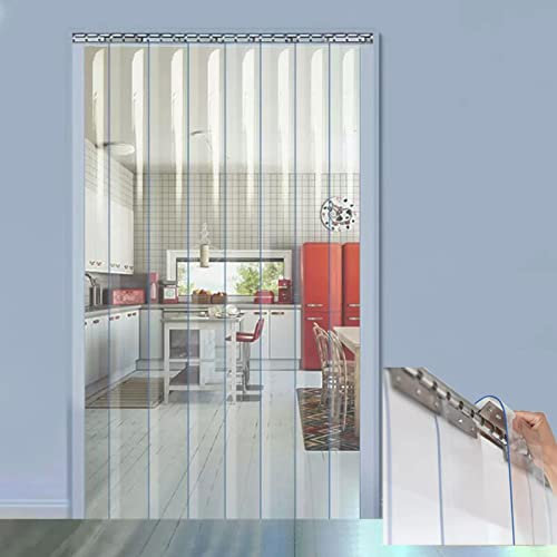 PVC-Streifenvorhang, transparent, Kratzschutz, PVC-Vorhang, Vinylrolle, einfaches EIN- und Aussteigen, Staub- und Wärmeisolierung, verzinkte Teile für Gefrierräume (Farbe: 2,0 mm, Größe: 1,0
