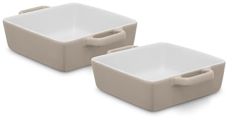 Barbary & Oak Nattura Set of Two 20.5cm Square Baking Dishes, Made from Strong Stoneware, Smooth Glaze Interior, Easy Grip Handles, Dishwasher Safe, Cashmere, BO875024CSH