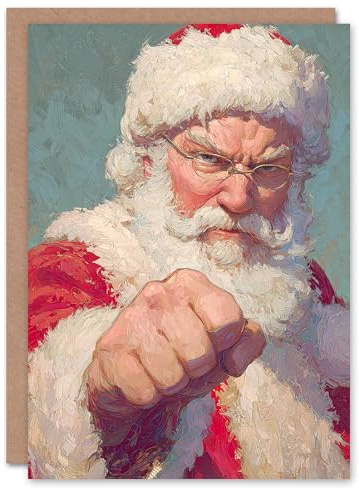 Artery8 Christmas Card Merry Fistmas Grumpy Santa Claus Punch Fist Bump