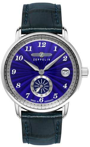 Zeppelin 8633-3 Damenuhr - Edelstahlgehäuse silberfarben - Lederarmband blau - Made in Germany